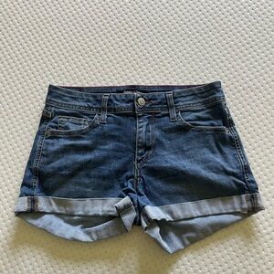 Blue Jean Shorts with Cuffed Hem and Stretch
